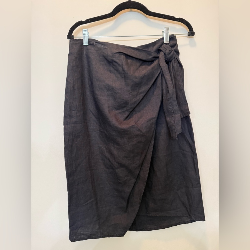 Saks Fifth Avenue 100% Linen Black Wrap Skirt -‎ Size S